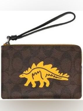 Authentic Coach Signature Canvas Corner Zip Dinosaur Motif Wristlet